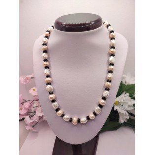 2 Tone Freshwater Pearl Necklace with Onyx Spacer Beads